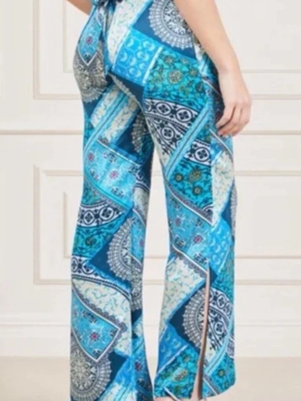 Marciano Blue Silk Wide-Leg Pants